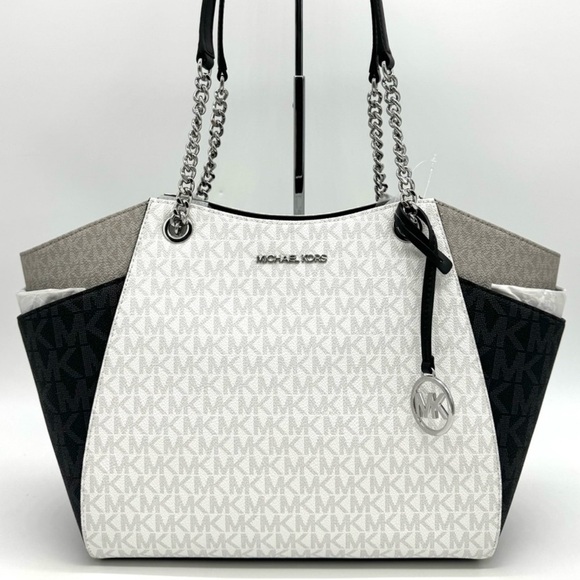 Michael Kors Large Jet Set Travel Chain Shoulder Bag Optic White Multi - Picture 1 of 11